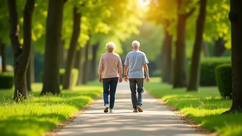 Skupiny seniorů procházející se v přírodě